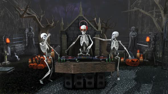 Dj Skeleton in a graveyard pary alt