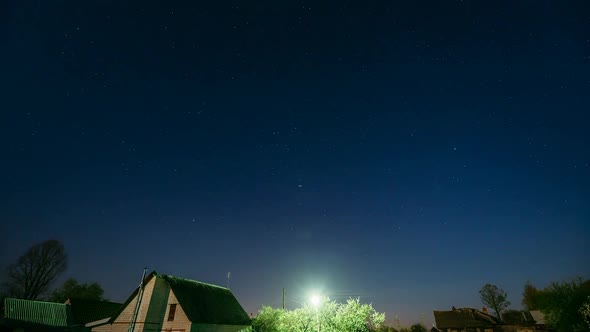 Night Starry Sky Background Above Village Houses alt