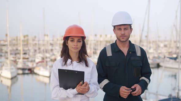 Seafarers Man and Woman Working Together in Yacht Club alt