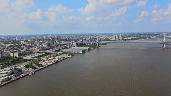 Aerial View of Philadelphia Along the Delaware River the Roads and Infrastructure on Ben Franklin alt