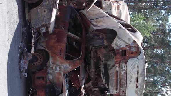 Vertical Video of Wardestroyed Cars in Ukraine alt