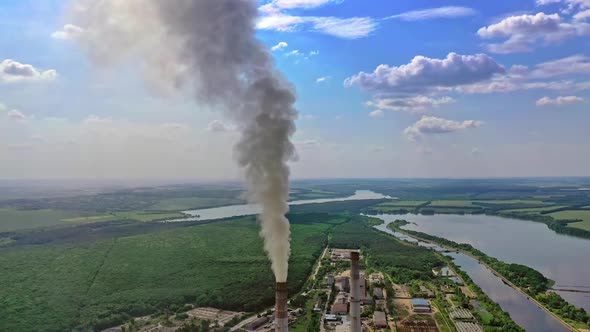 Air pollution of industry. Air pollution from power plant chimney alt