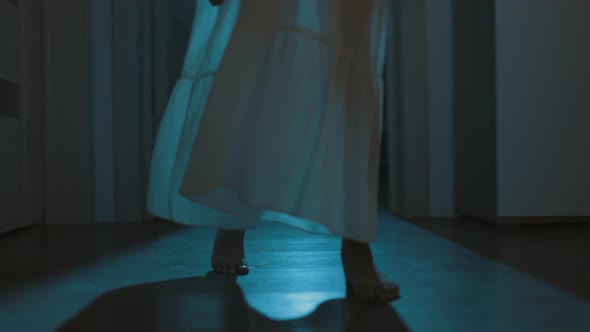 Ghost Girl In White Nightgown With Loose Hair In A Scary House alt