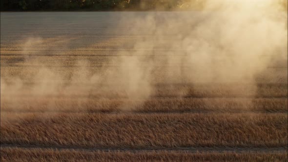 Combine Harvesting Wheat Top View of a Wheatfield alt
