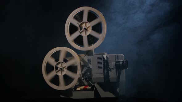 Movie Ended. Cine-film Cut Short on the Projector. Smoke, Stock Footage