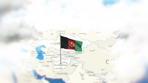 Afghanistan Map And Flag With Clouds