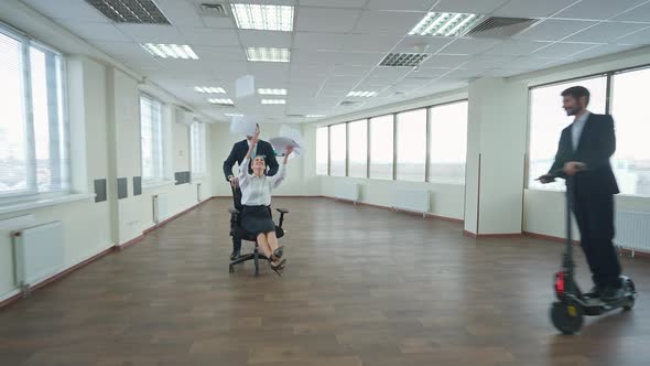 Fooling Around Office Workers Rejoice at Successful Completion of the Project a Man Rides a Female alt