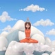 A girl in the clouds in a yoga pose against the background of the sky and mountains - VideoHive Item for Sale