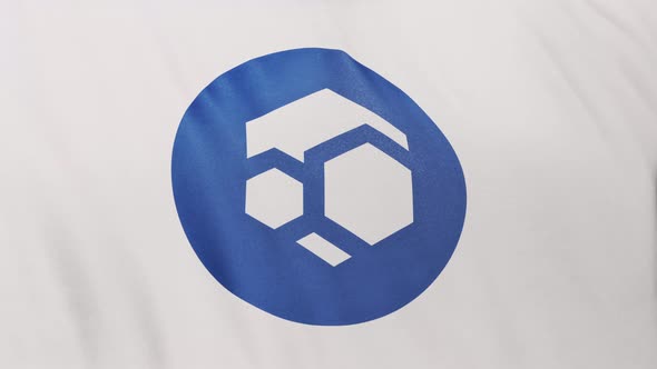 Zelcore FLUX Coin Icon Logo on Full-Frame White Flag Loop Banner Background