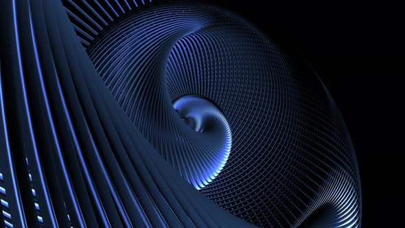 Curved Lines Like Tubes Twisted in Helix and Blue Neon Light Running on Tubes alt