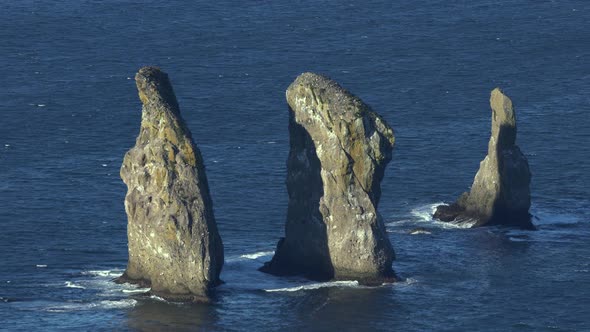 Stunning Pacific Ocean Seascape Close-Up Top View of Rocky Mountain Peak Islands