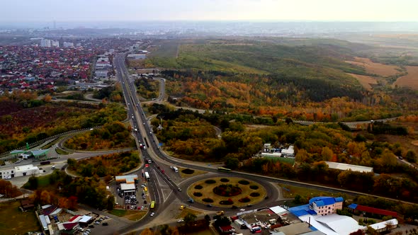 Bird Eye View on Transportation Traffic in an Autumn City