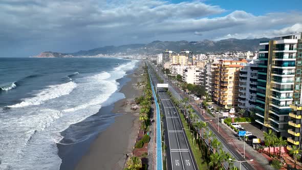 Traffic on the Beach Aerial View 4 K alt