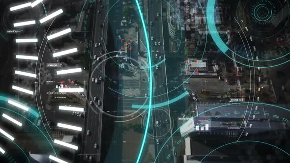 5G written in the middle of a futuristic circles and a highway with cars alt