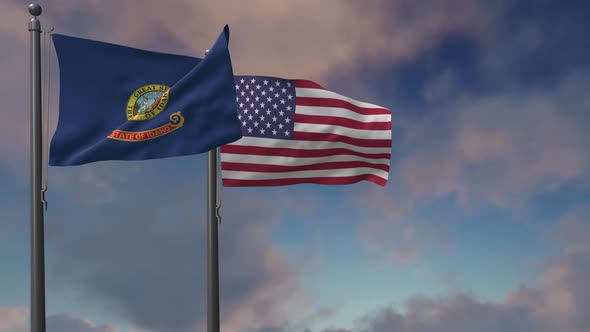 Idaho State Flag Waving Along With The National Flag Of The USA  - 4K alt