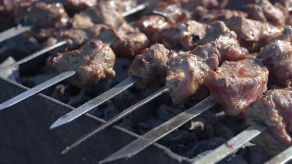 Grilled Pork Barbecue Cooking on Charcoal Grill