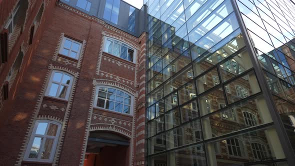 Unusual Brick Building with Panoramic Large Windows