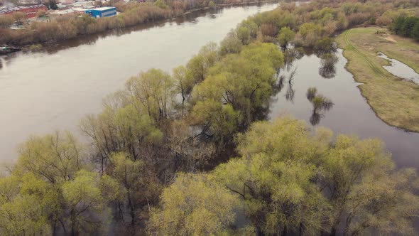 Big Spring Flood River Overflow Flooded Trees Aerial View alt