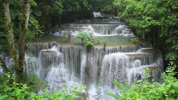 Huai Mae Khamin Waterfall, fourth level, Kanchanaburi, Thailand - Slow Motion