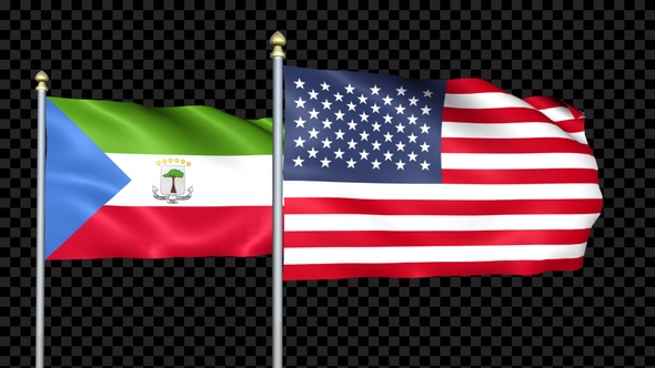 Equatorial Guinea And United States Two Countries Flags Waving alt