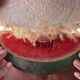 Closeup Caucasian Woman in Straw Hat Eating Tasty Juicy Watermelon in Slow Motion - VideoHive Item for Sale