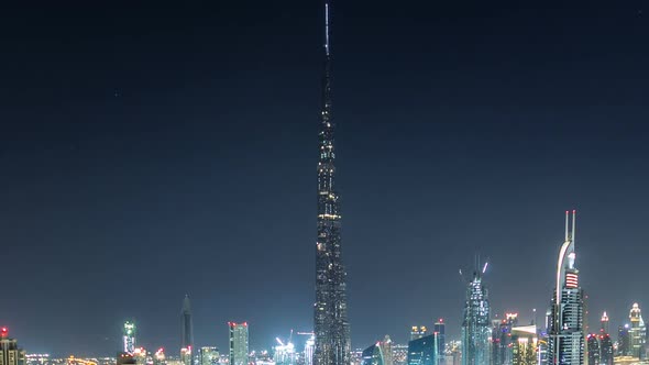 Dubai Downtown at Night Timelapse View From the Top in Dubai United Arab Emirates alt