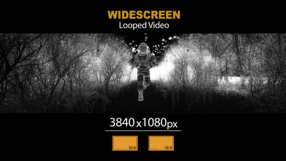 Wide Screen Astronaut Running Forest Wireframe 02