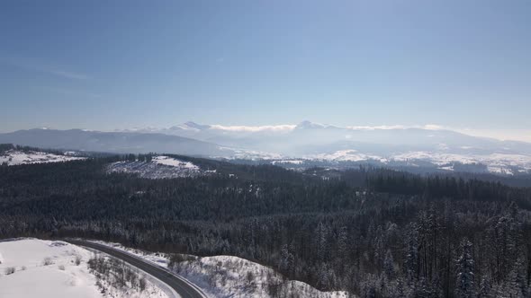 Scenic Landscape of Winter Carpathians Forest and Mountain Valleys Aerial Drone View  Video