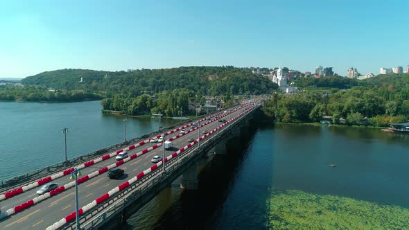 Aerial Drone Footage. Fly Above Paton's Bridge During Reconstruction