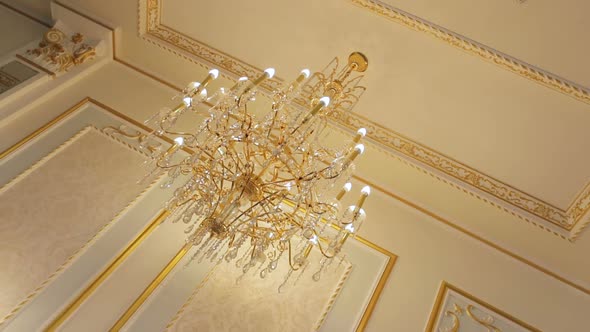 Luxury crystals of a classic chandelier close up