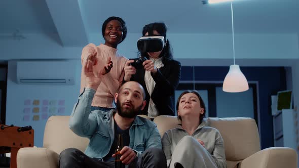 Woman Losing at Video Games with Vr Glasses and Controller alt