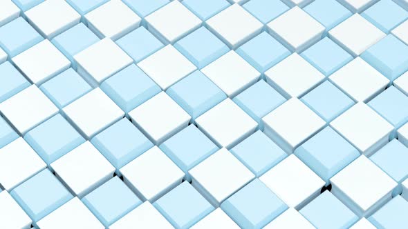 Floating blue and white cubes background. alt