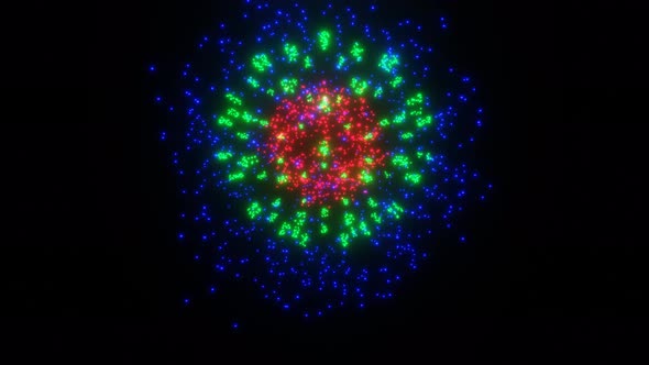 Motion Graphic Loop Red Green and Blue Fireworks Display for Celebration on Black Background