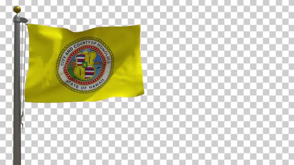 Honolulu City Flag (Hawaii, USA) on Flagpole with Alpha Channel - 4K alt