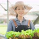 Portrait of Asian young woman farmer hold basket of vegetables in farm. - VideoHive Item for Sale