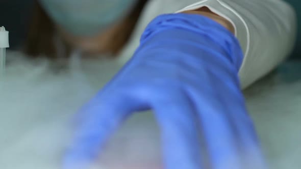 Laboratory Scientist Injecting Liquid Into Meat Sample Petri Dish, Gmo Research alt