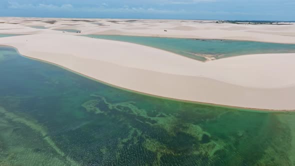 Low Flying Drone Over A Turquoise Lagoon, In A Paradise In Northeastern Brazil