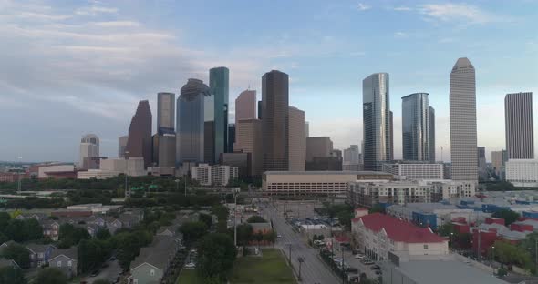This video is an aerial showing downtown Houston skyline and surrounding area. This video was filmed alt