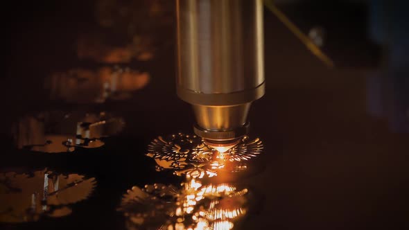 Laser Cutting Machine Working with Sheet Metal with Sparks  Slow Motion