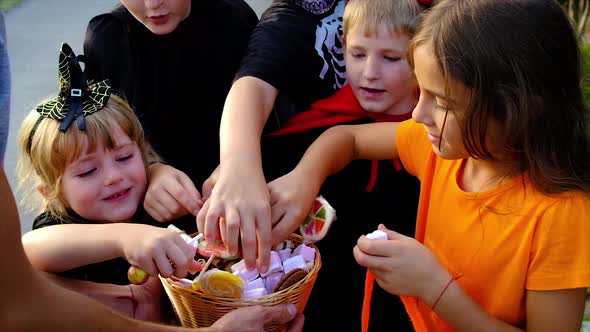 Children are Celebrating Halloween in Costumes alt
