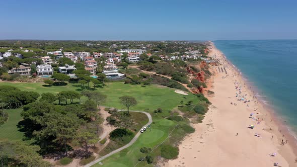 Aerial Video Shooting of a Tourist Village on the Atlantic Ocean with Golf Courses Vale De Lobo alt