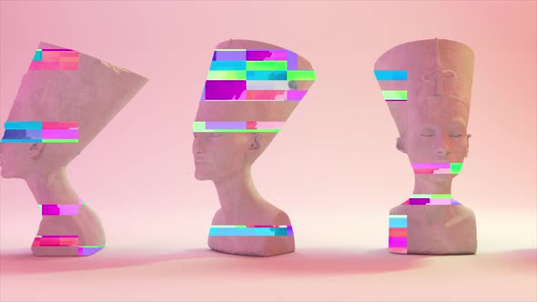 Glitch of Nefertiti Head on Light Background alt