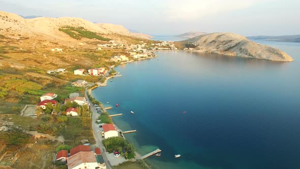 View from above of holiday houses on the island of Pag alt