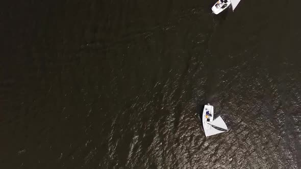 Top down aerial view of Sailing Yachts on pond 17 alt