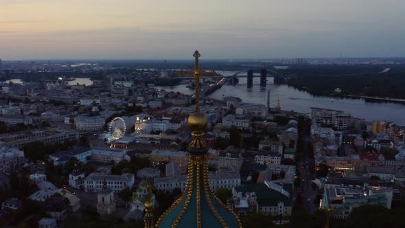 Panoraic Kiev City Scape and Golden Church Cross alt