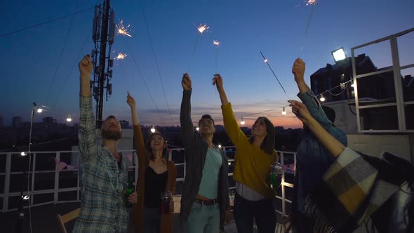 Friends having fun with sparklers