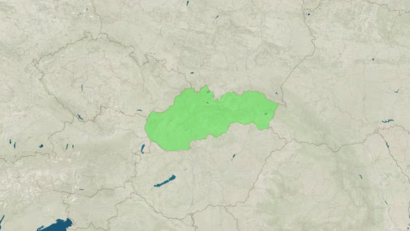 Zoom in to the Map of Slovakia with Text Textless and with Flag alt