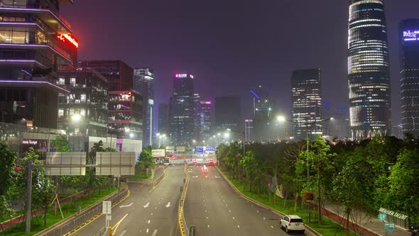 Shenzhen China Urban Cityscape Street Traffic Timelapse Pan Up alt