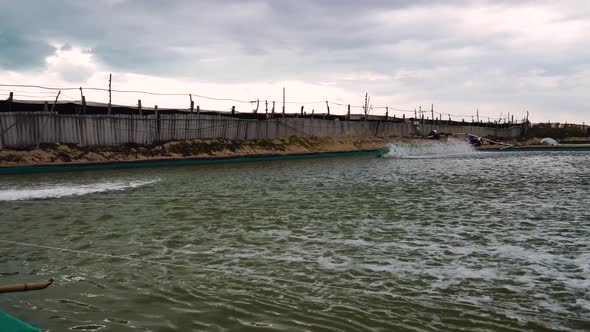 Aquaculture with shrimp farm in Vietnam. Establishing shot alt