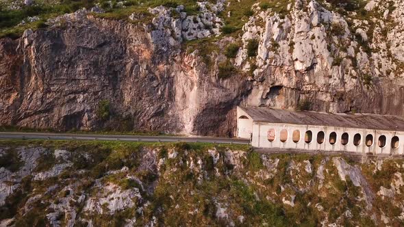 Aerial View of a Tunnel in the Mountains in Northern Spain